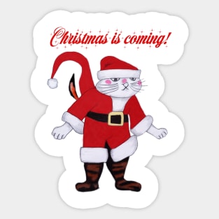 Christmas is Coming Santa cat Sticker